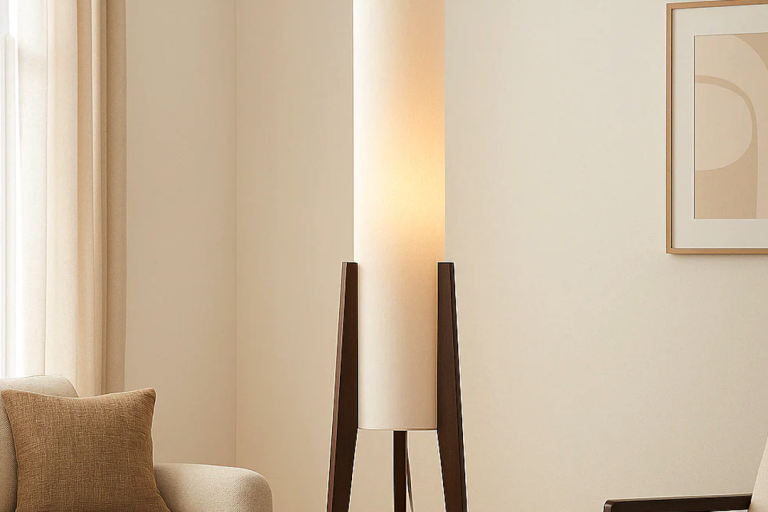 Lampe de sol en bois de noyer à lattes de style moderne du milieu du siècle